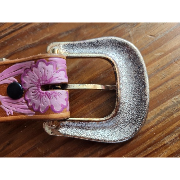 Hand Tooled &‎ Painted Leather Belt AB Swarovski Iridescent Crystals Custom M/L - Picture 7 of 14